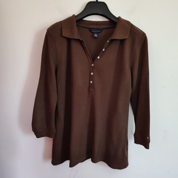 Ladies SZ S Tommy Hilfiger Brown Polo T-Shirt - Picture 1 of 4